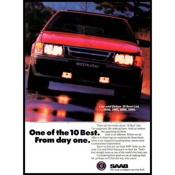 1989 Saab 9000 Turbo Sports Sedan Vintage Print Ad Grill Headlights Wall Art - Picture 1 of 1